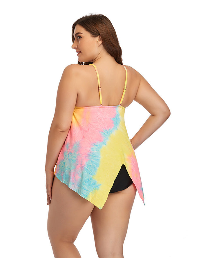 V-Neck Colorful Tie-Dye Plus Size Swimsuit