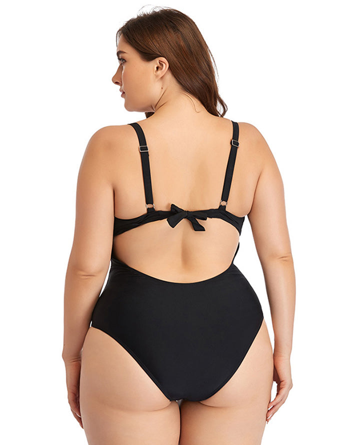 Black Sweetheart Neckline Hollow One-Piece Swimsuit