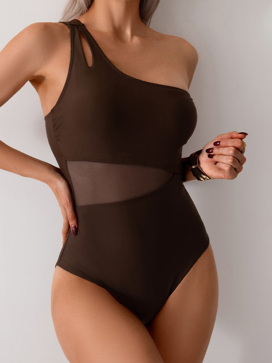 OmbreSwim - Women's One Piece Swimsuits Tummy Control Mesh Patchwork Bathing Suit One Shoulder Adjustable Straps