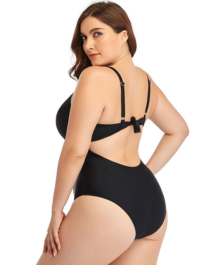Black Sweetheart Neckline Hollow One-Piece Swimsuit
