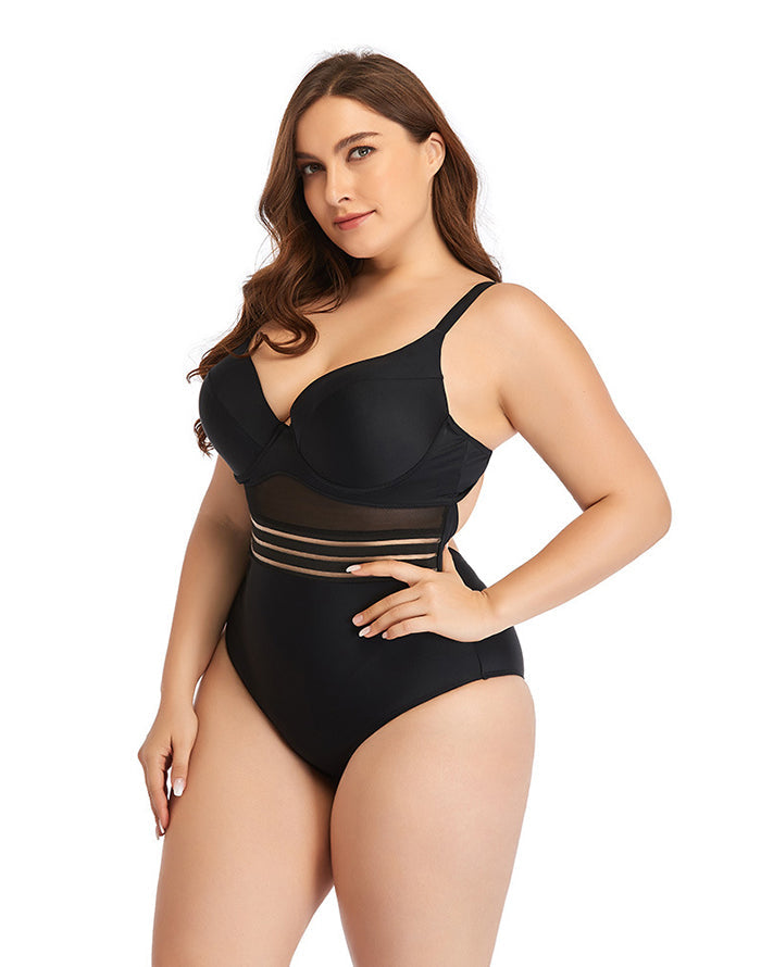 Black Sweetheart Neckline Hollow One-Piece Swimsuit