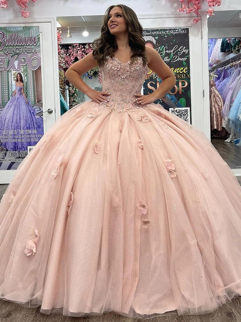 Cute & Chic Ball Gown Sweetheart Neck Flower Lace Appliques Beaded Pink Tulle Birthday Party Gown Quinceanera Dress for Sweet 16
