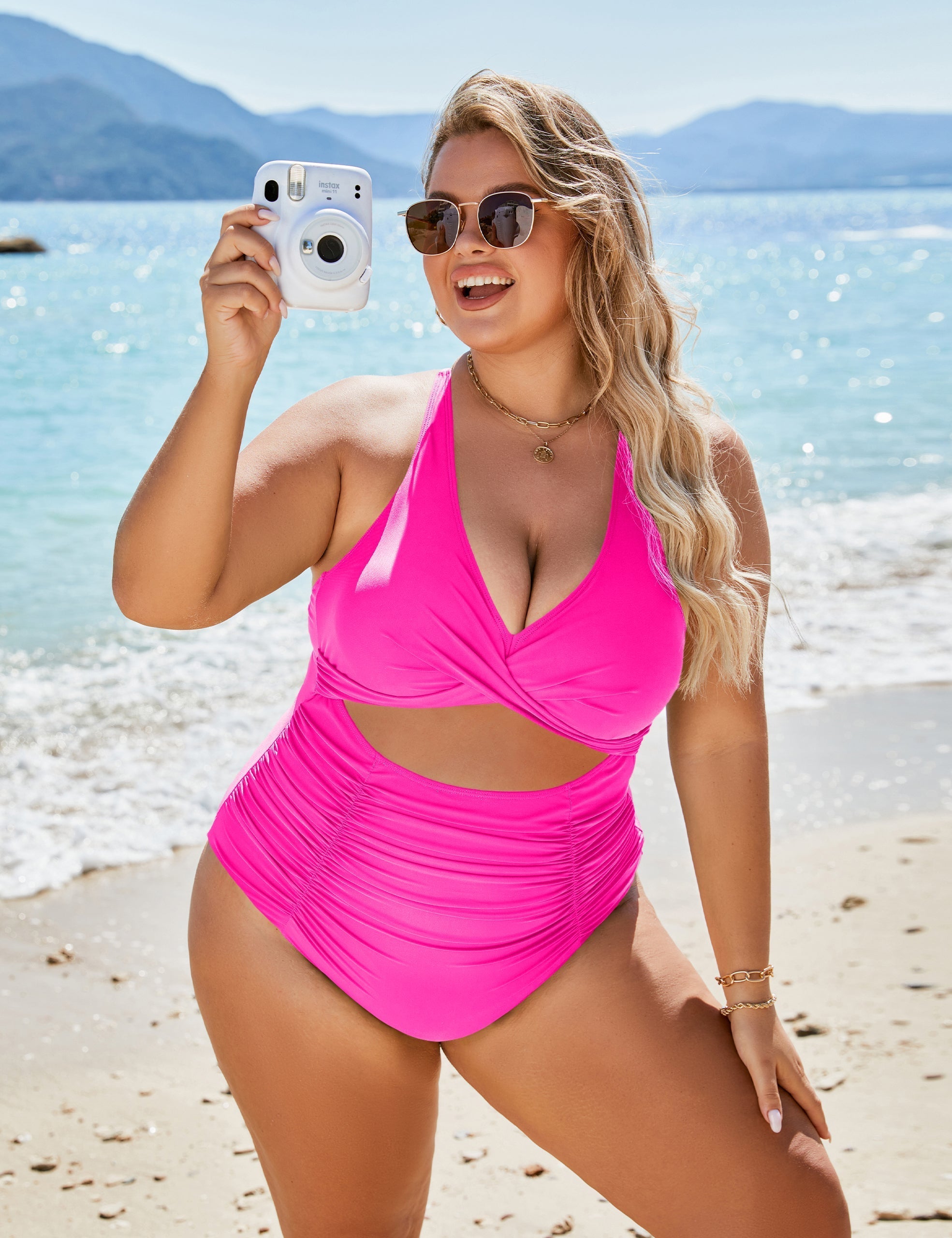 Ocevara Ocevara - Women's One Piece Swimsuits Push Up Tummy Control Bathing Suits V Neck Cutout Modest - image 17