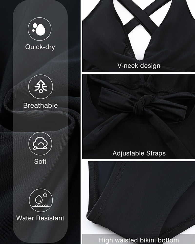 OmbreSwim - Deep V Cross-Back Ruched One-Piece Swimsuit