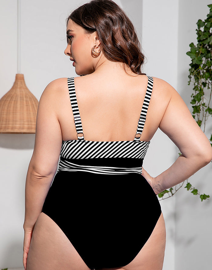 Ocevara Solid Striped Plus Size One-Piece Swimsuit - image 11