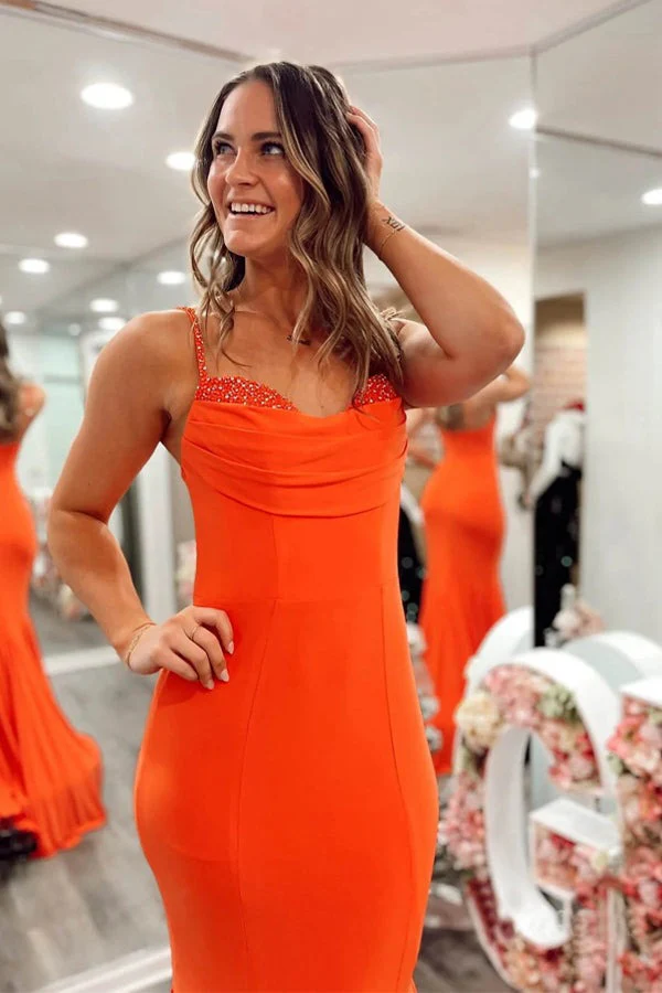 Mermaid Strapless Straps Sleeveless Beaded Pleated Back Zipper Floor Length Party Prom Dresses Dress Formal Evening Dress
