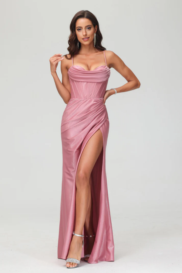 Simple Sheath Strapless Straps Sleeveless Pleated High Side Slit Criss Cross Straps Prom Dresses Party Dress Evening Dress Cocktail Gown Wedding Guest Gown