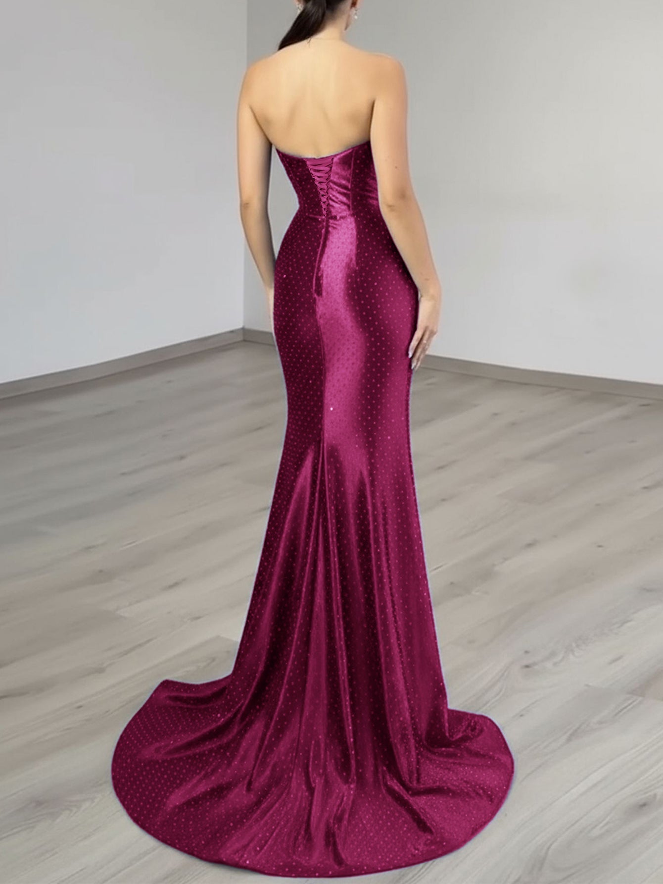 Scoop Neck Satin Long Evening Dress - Fuchsia