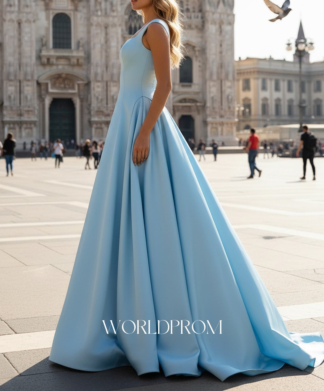 Tank Pleated Corset Lace Up A-Line Long Prom Dress - Sky Blue