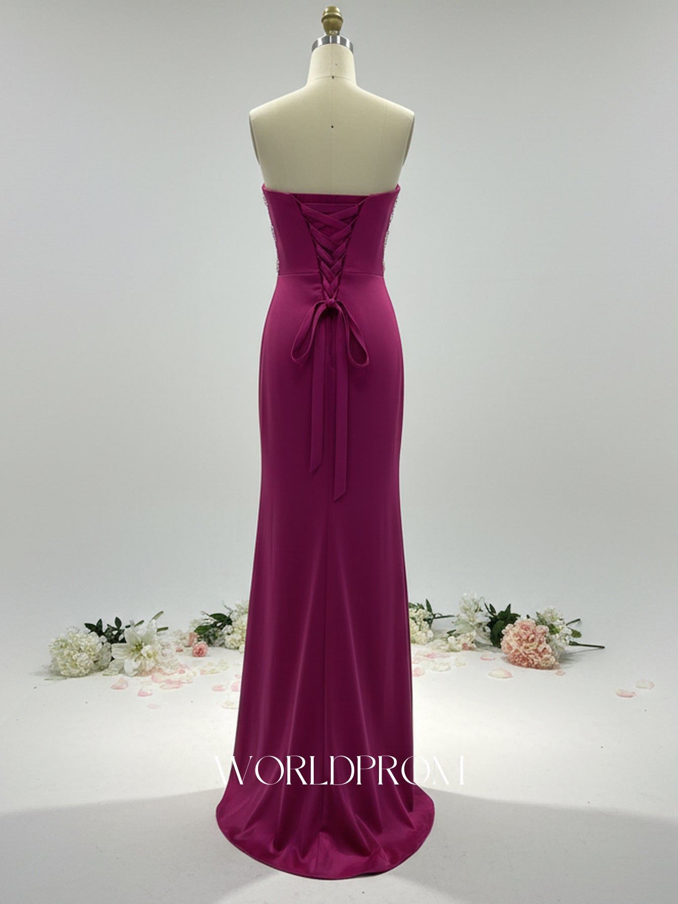 Crystal Fitted Waist Mermaid Long Prom Dress With Slit - Fuchsia