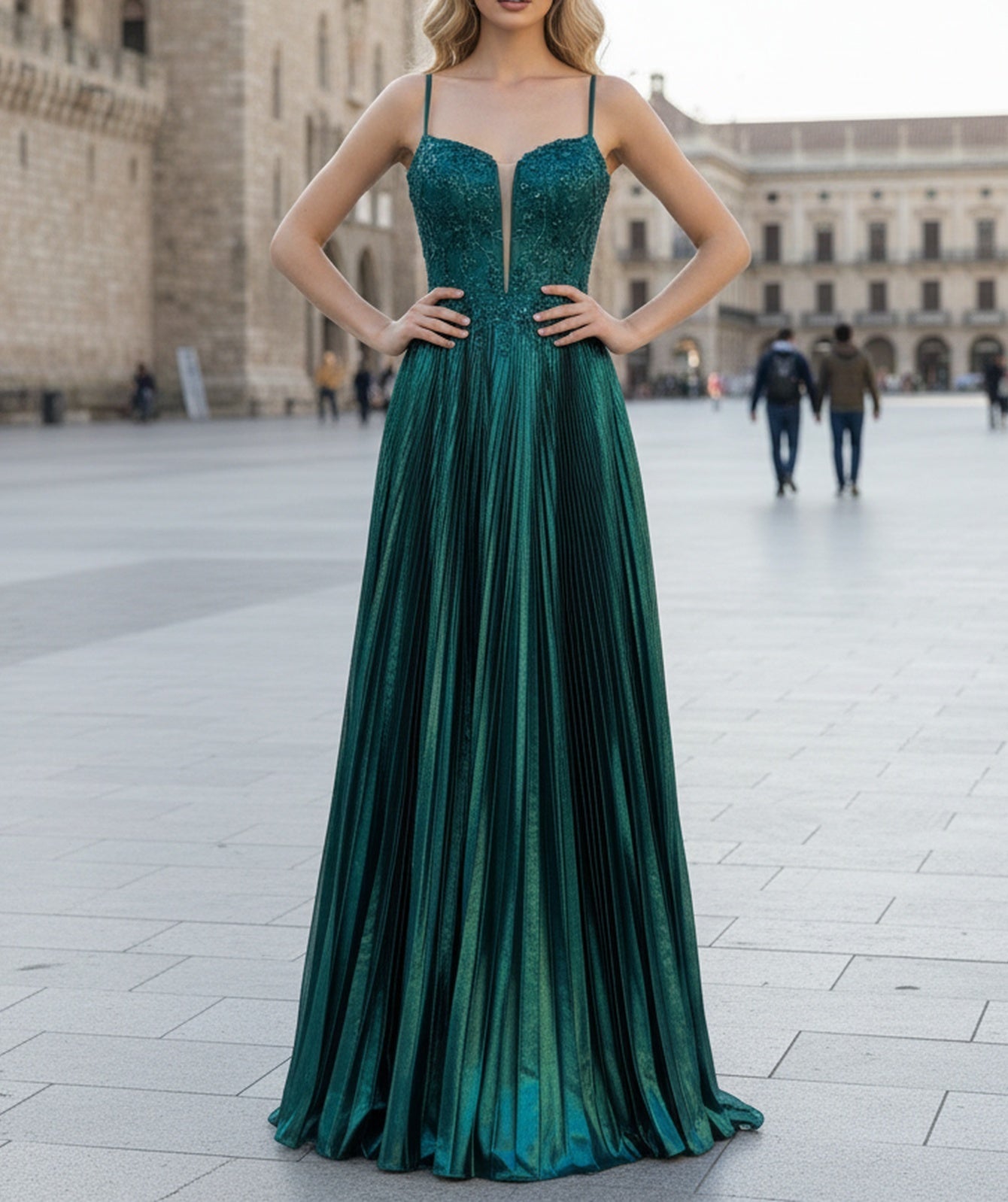 emerald green a line dress Sparkly Beading Deep V-Neck Sequin Satin A-Line Long Prom western clothing women Hidden back zipper with Franklin Brass 10-Pack Bar Color:Plain Green