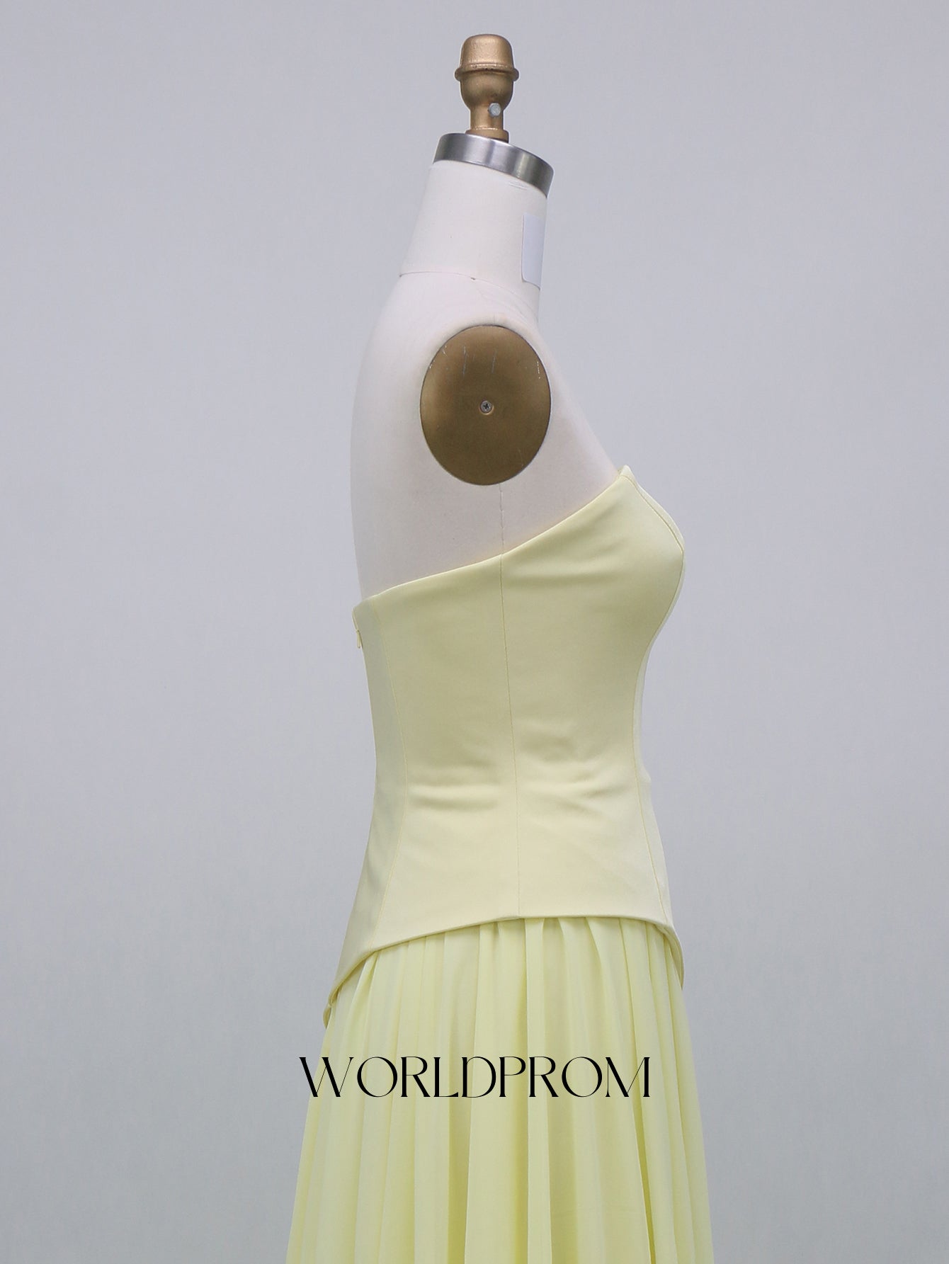 Strapless Corset Chiffon A-Line Long Prom Dress With Slit - Goose Yellow