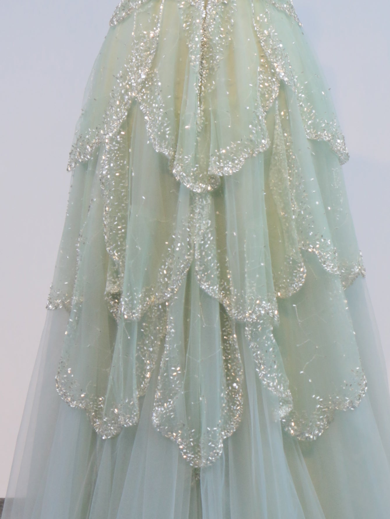 Tank Sparkly Beading Corset A-Line Long Prom Dress - Mint Green
