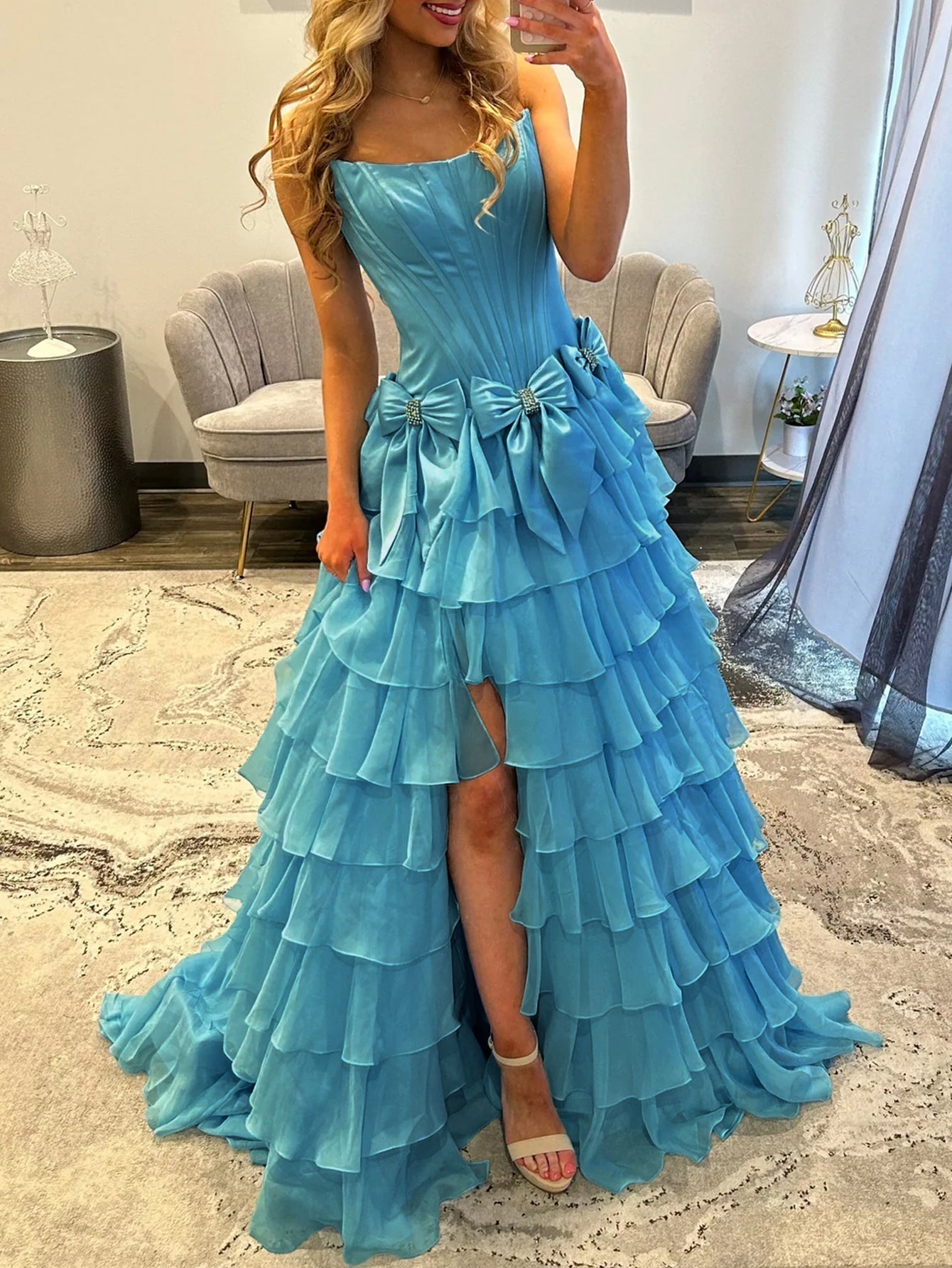 boned prom dress Nox Anabel R1686 Floral Sequin Sheer Boned Waist Prom Dress