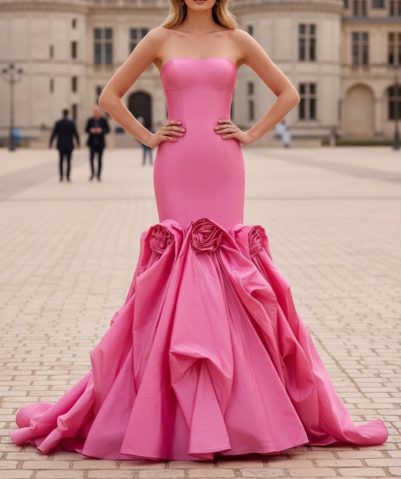 3D Flowers Corset Lace Up Long Mermaid Prom Dress