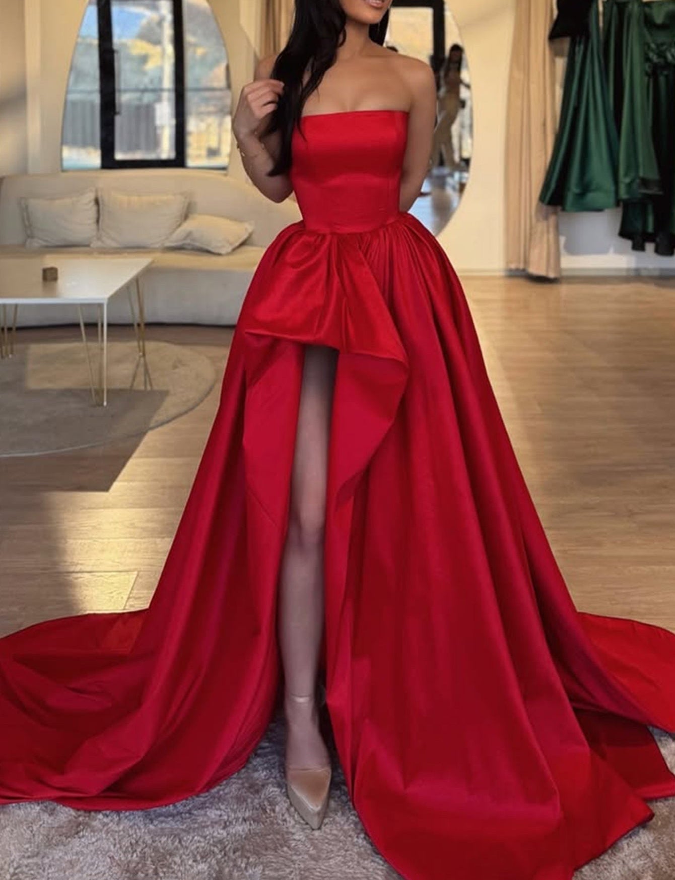 Strapless Lace Up Big Bow Bodice Ball Gown Prom Dress