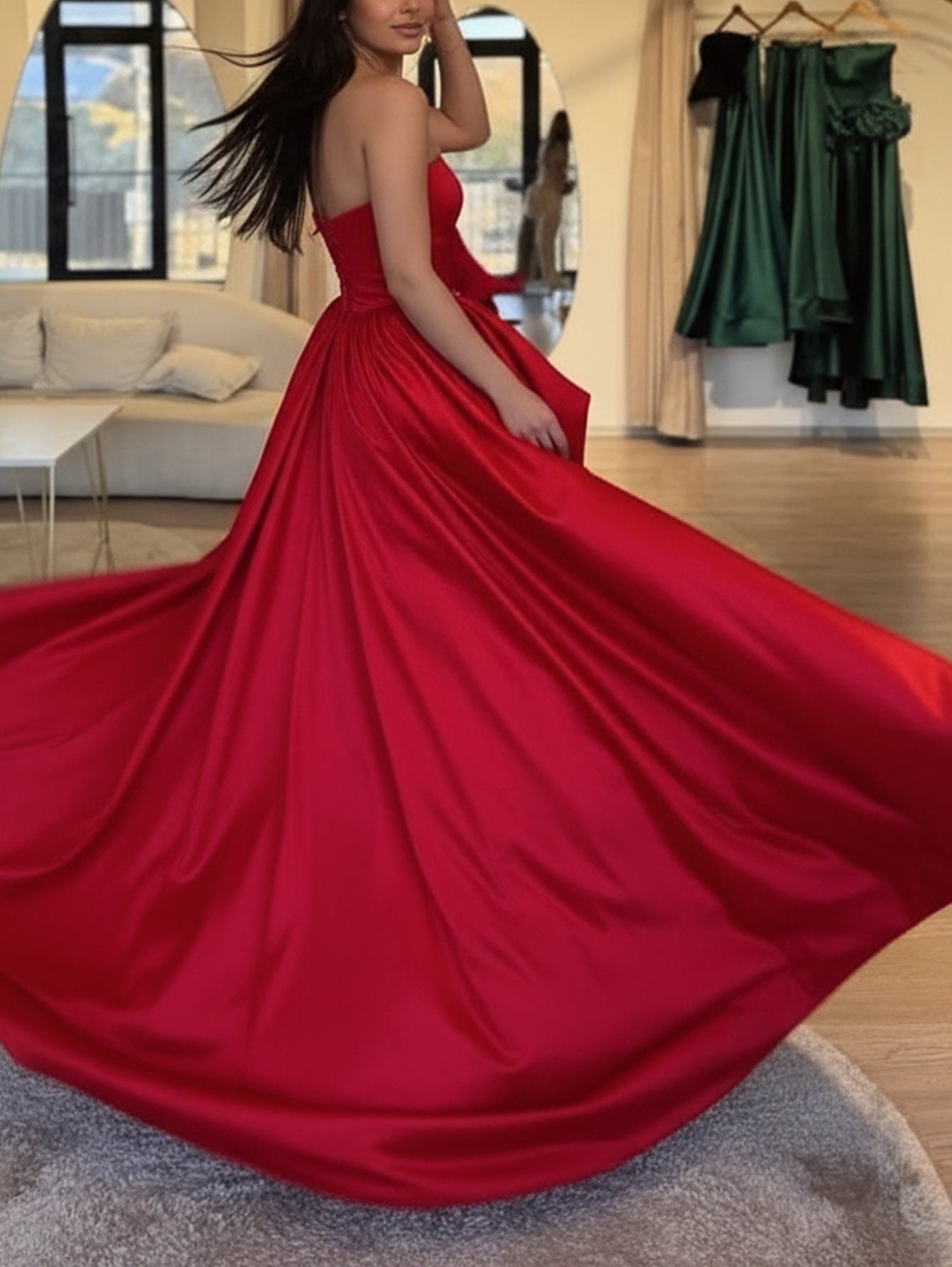 Strapless Lace Up Big Bow Bodice Ball Gown Prom Dress - Red