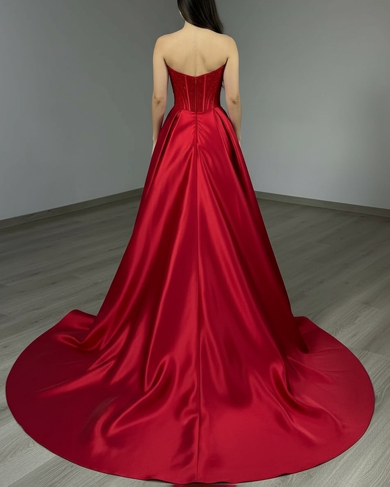 Embroidery Strapless Hand Beading Bodice Ball Gown Prom Dress - Red