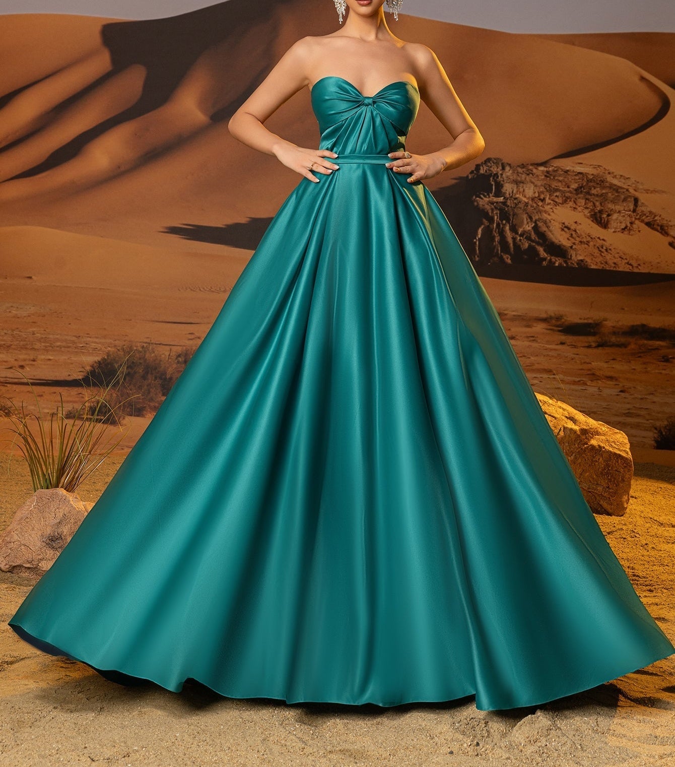Strapless Ball Gown Prom Dress With Pleated - Teal