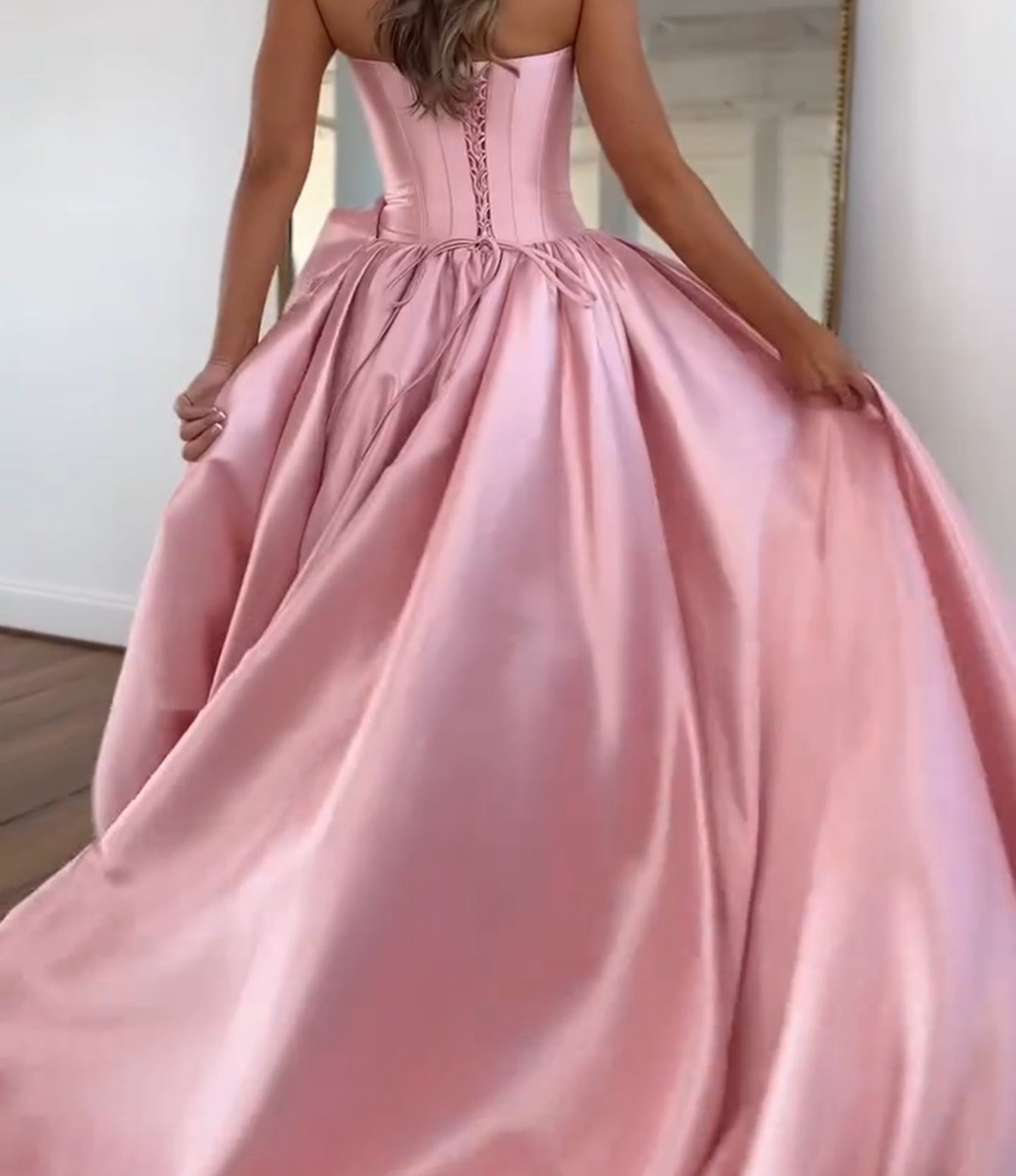 Derachable Hand Made Flower Bodice Ball Gown Prom Dress - Pink