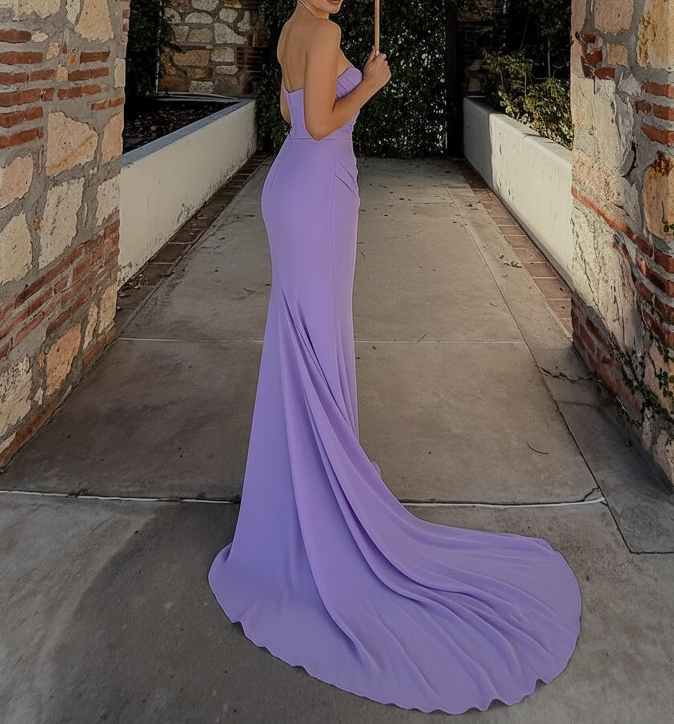Strapless Ruched Bust Mermaid Long Prom Dress - Lilac
