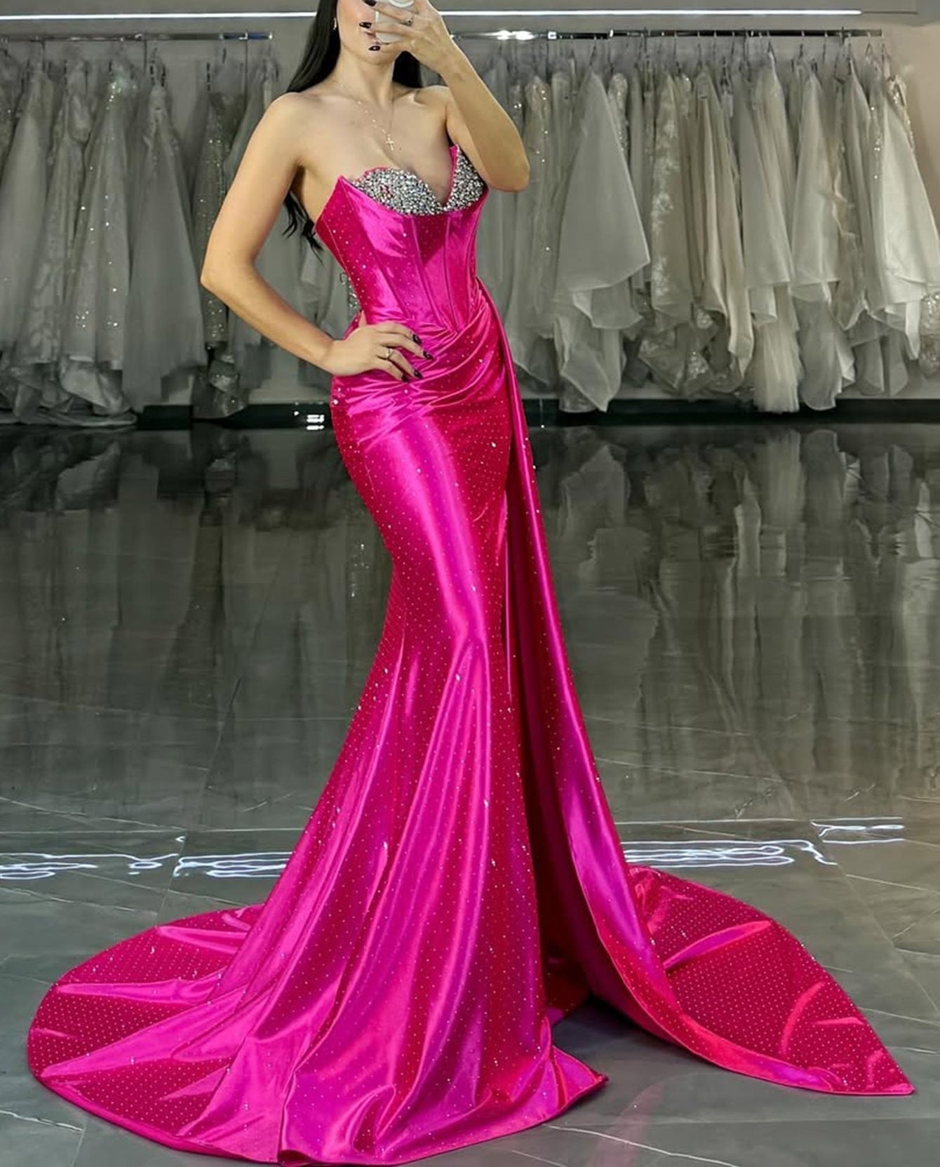 sparkly hot pink dresses Sweetheart Slit Mermaid Long Prom Dress With Drop Velvet prom dress Holiday Kick Off Sale Featuring an eye Small:Large