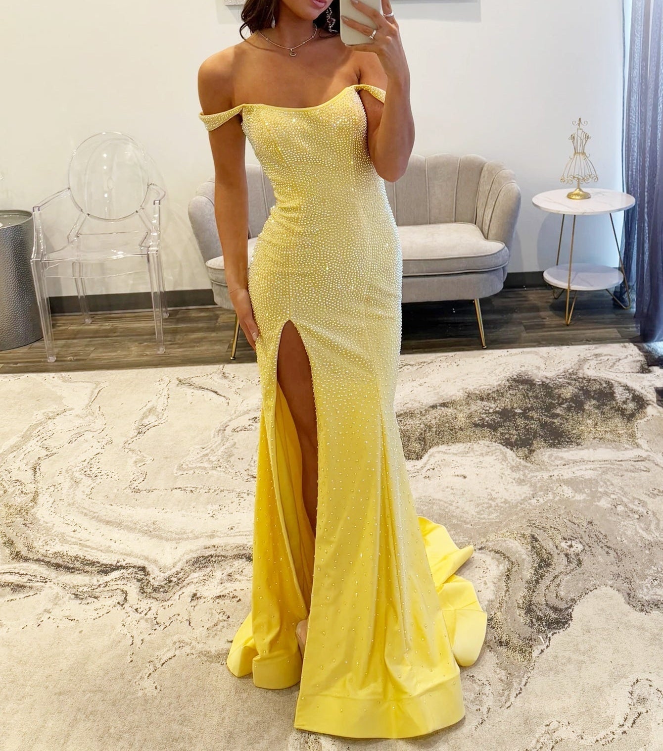 Luxury Crystal Off Shoulder Mermaid Prom Dress