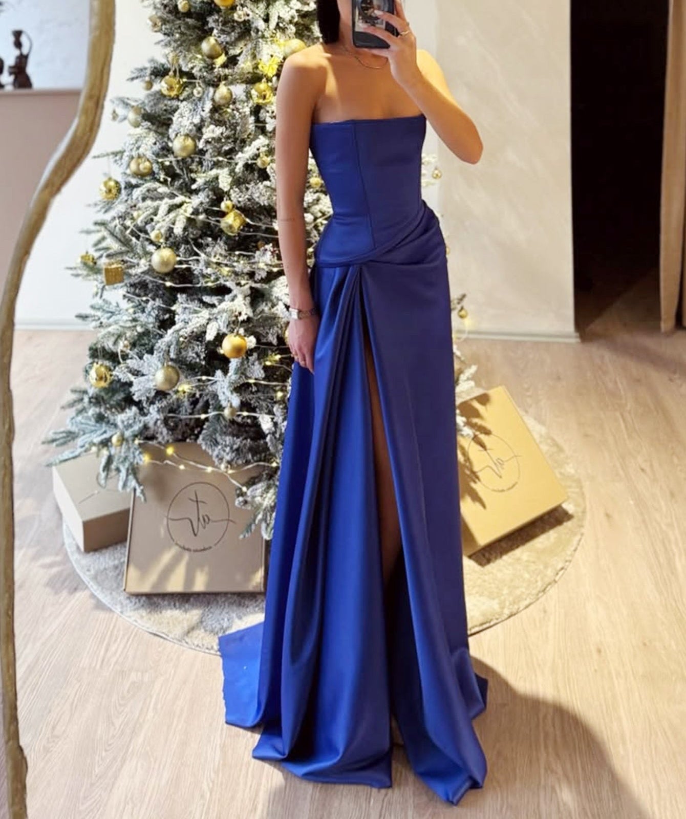 Two Pieces Strapless Bodice Ball Gown Long Prom Dress - Royal Blue