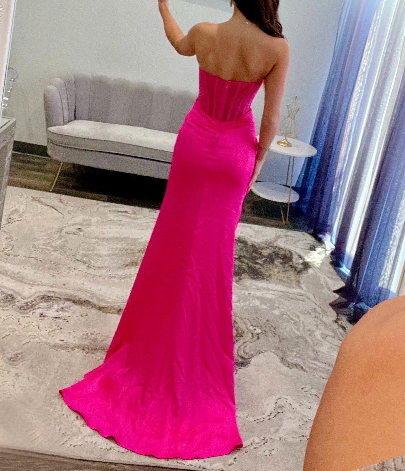 Crystal Bodice Mermaid Prom Dress With Slit - Hot Pink
