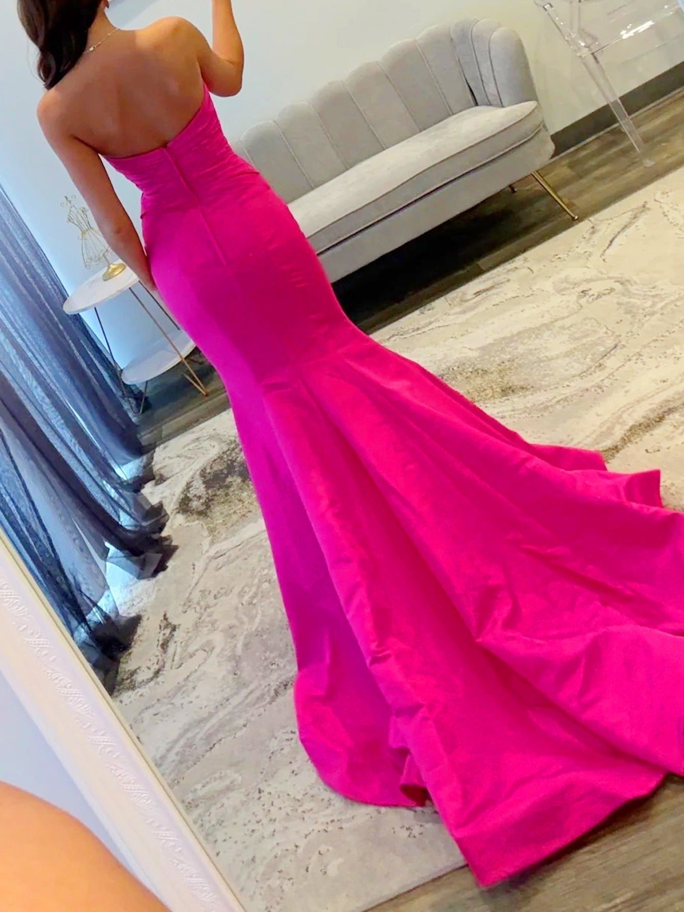 Strapless Cut Front Bows Mermaid Prom Dress - Hot Pink