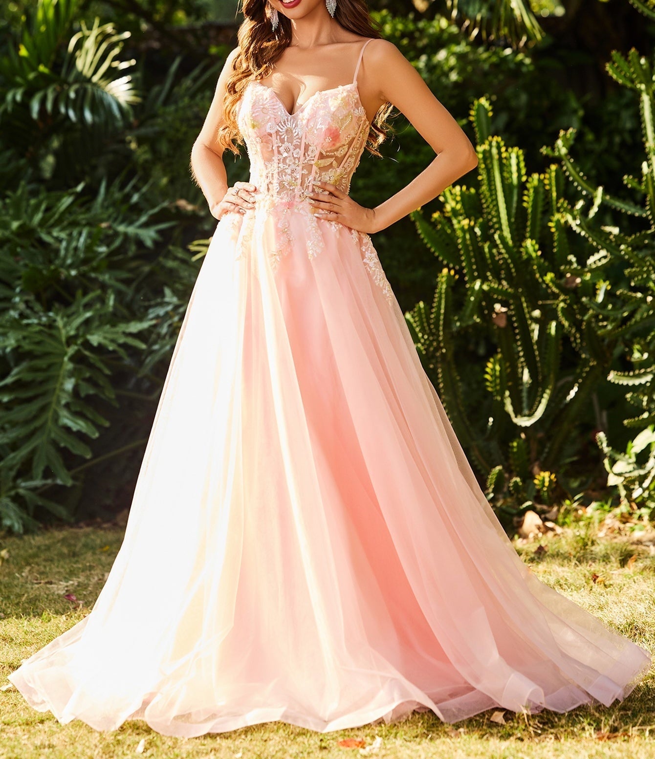 Beaded Lace Embroidery Boned Ball Gown Prom Dress