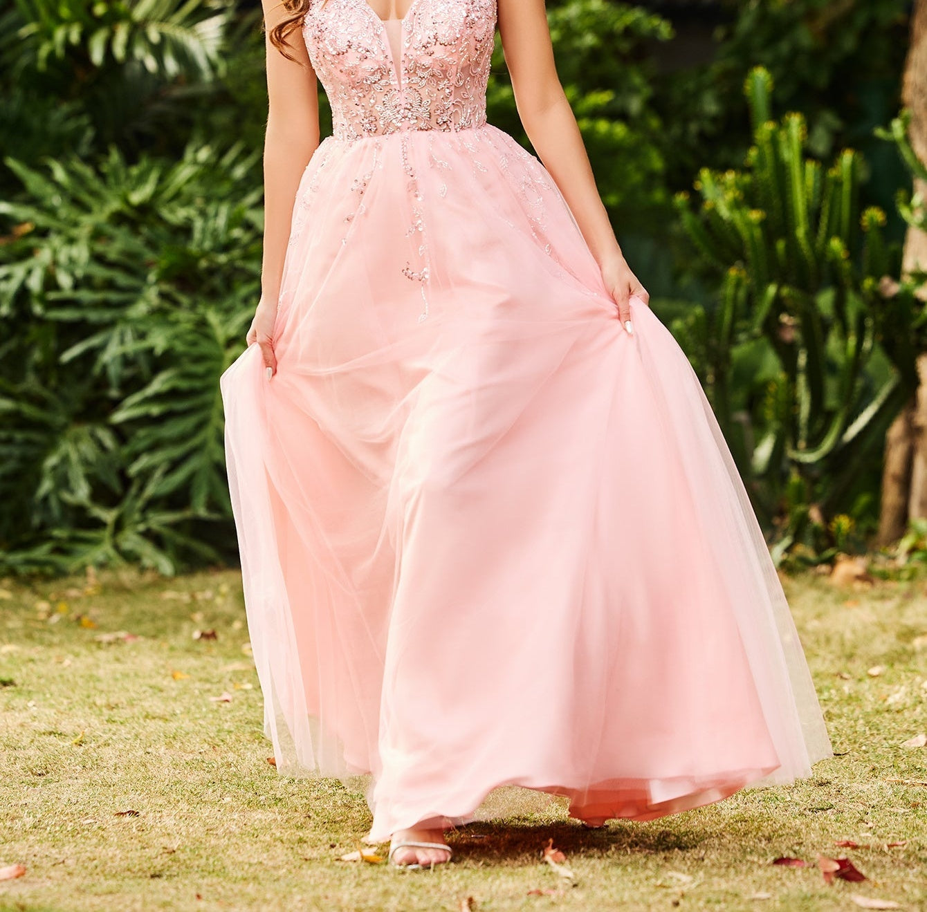 Hand Beading Boned Ball Gown Prom Dress - Pink
