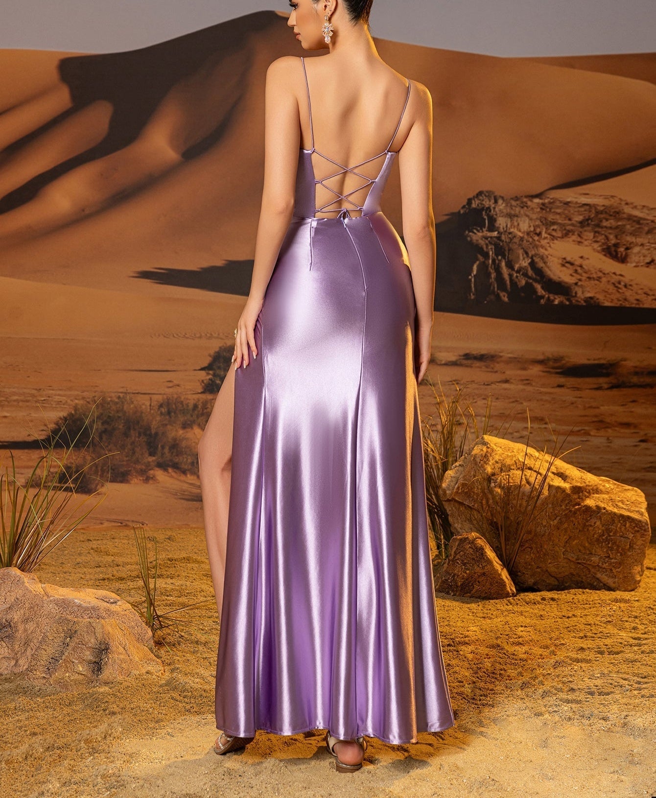 Boned Bodice Backless Sheath Prom Dress With Slit - Lilac