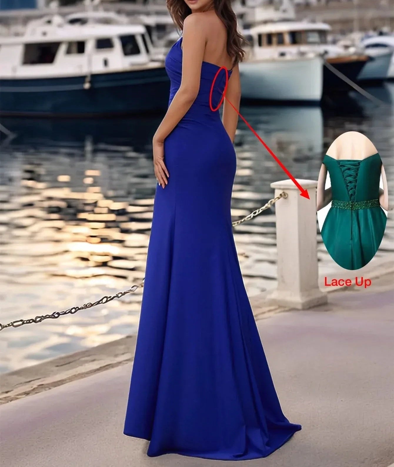 Beaded Strapless Sexy Mermaid Prom Dress With Slit - Royal Blue