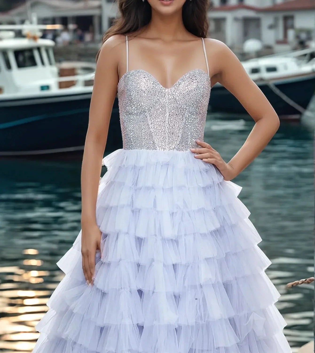 Spaghetti Straps Sequin Sheer Bodice Ball Gown Prom Dress - Dusty Rose