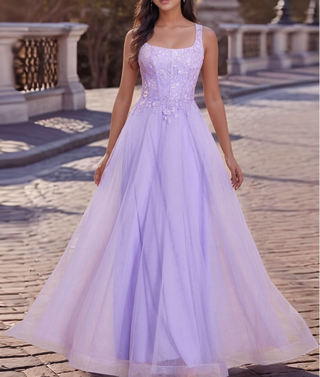 tulle layered dress Zapaka Women Purple Tulle A-Line Tiered Long Prom Dress with Slit Spaghetti Straps Cut Out Formal Dress, Purple / US20W