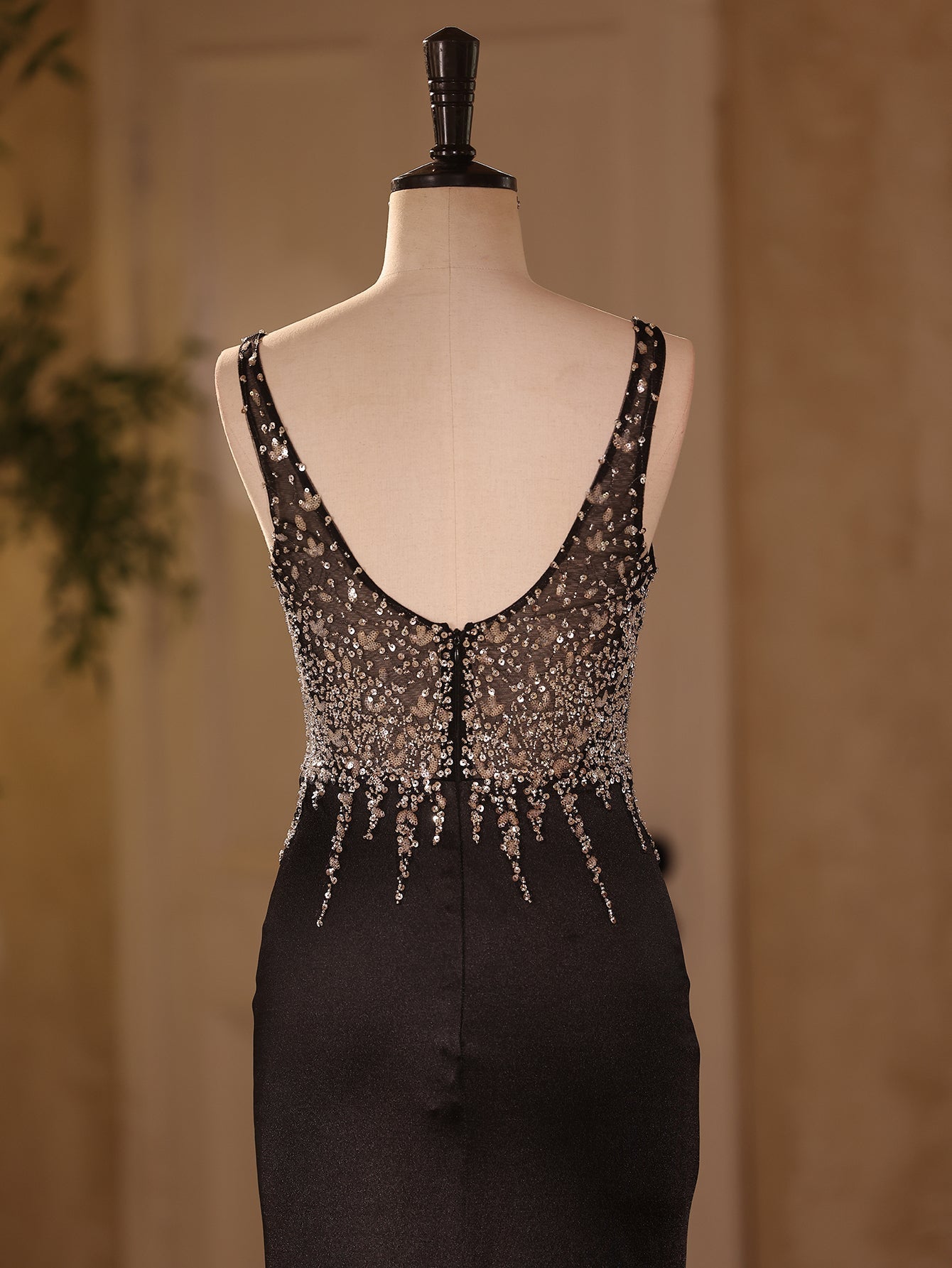 Beaded V-Neck Mermaid Prom Dress Long With Slit - Royal Blue