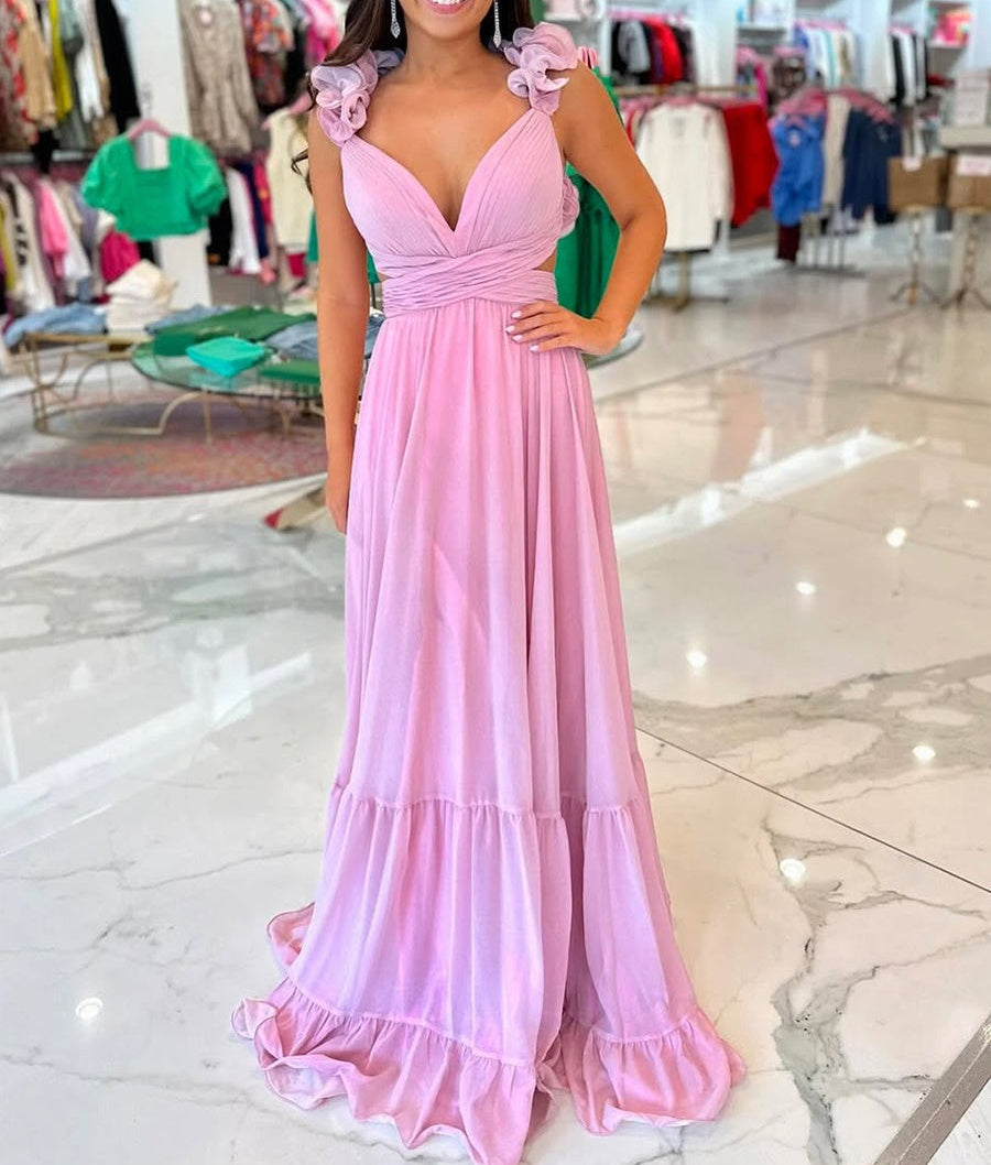 pink tiered prom dress Romantic Chiffon A-Line with Ruffle Boutique Plus Size Length Neckline Women's Petite Baby Pink Sizing (European):Age 5/6