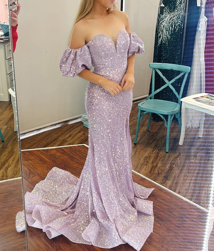 off the shoulder puff sleeve prom dress A-Line Off The Shoulder Taffeta Prom Dress With Short Puffy Sleeves, Red / 10