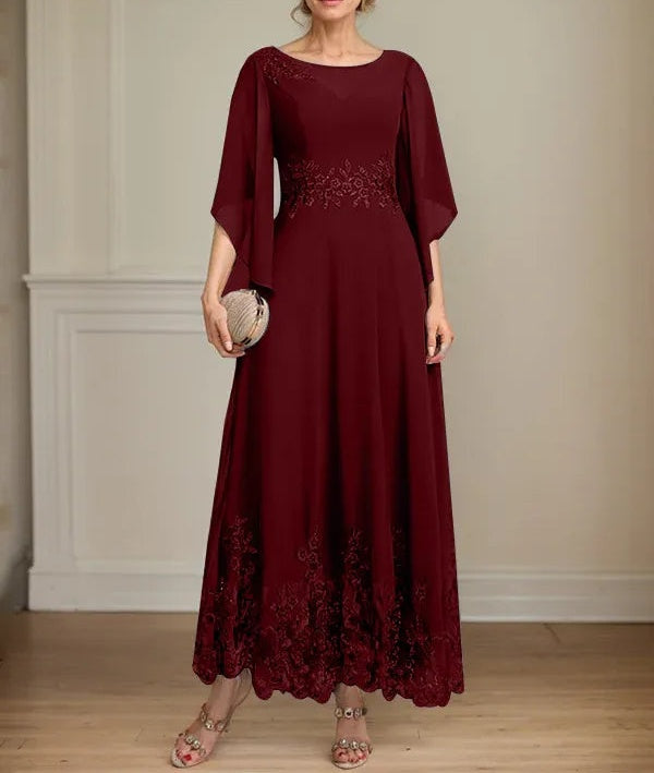 A-line Scoop Illusion Ankle-Length Lace Chiffon Mother of the Bride Dress With Sequins