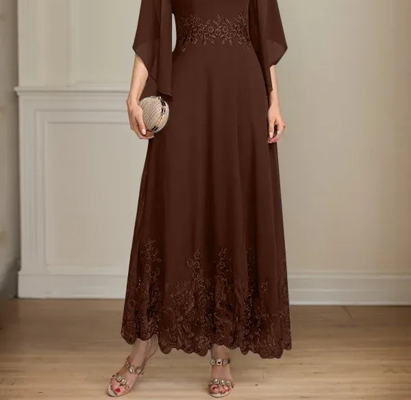 A-line Scoop Illusion Ankle-Length Lace Chiffon Mother of the Bride Dress With Sequins