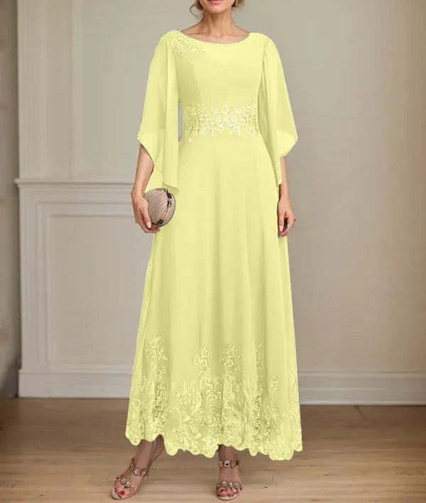 A-line Scoop Illusion Ankle-Length Lace Chiffon Mother of the Bride Dress With Sequins