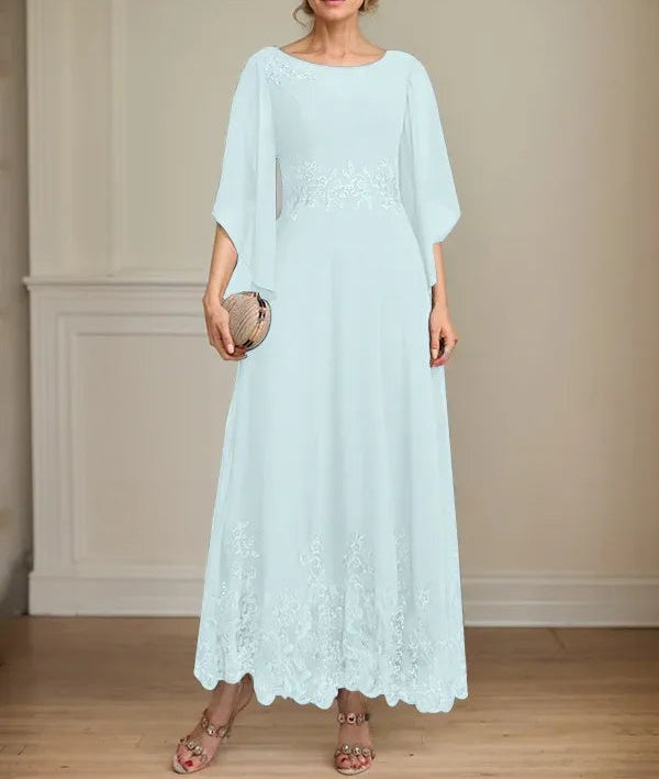 A-line Scoop Illusion Ankle-Length Lace Chiffon Mother of the Bride Dress With Sequins