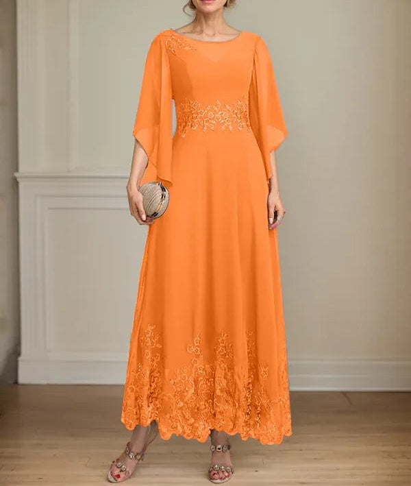 A-line Scoop Illusion Ankle-Length Lace Chiffon Mother of the Bride Dress With Sequins