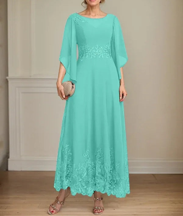 A-line Scoop Illusion Ankle-Length Lace Chiffon Mother of the Bride Dress With Sequins