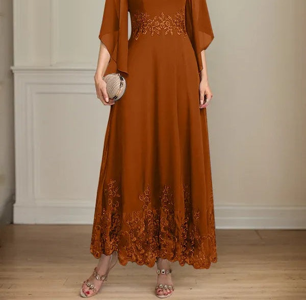 A-line Scoop Illusion Ankle-Length Lace Chiffon Mother of the Bride Dress With Sequins