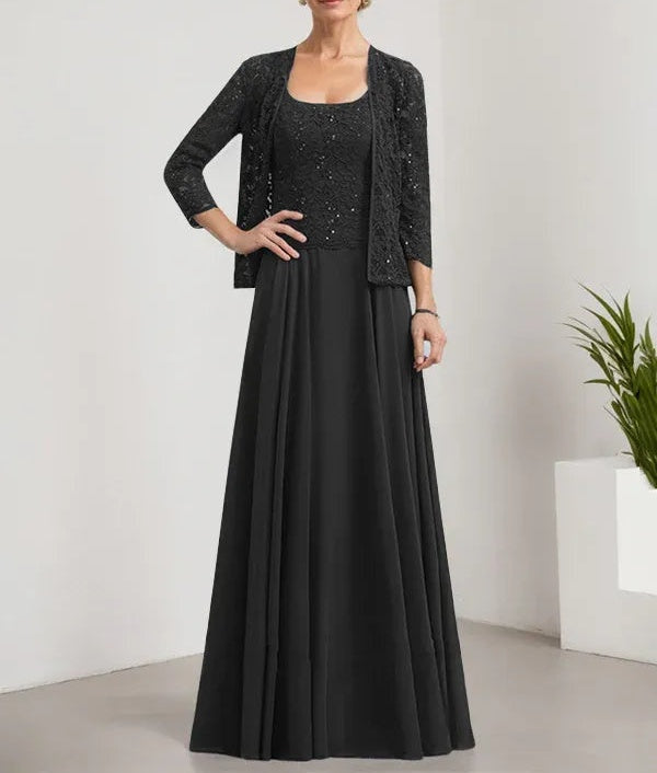 A-line Square Floor-Length Lace Chiffon Mother of the Bride Dress With Sequins