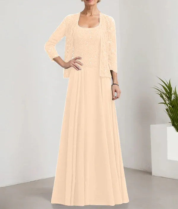 A-line Square Floor-Length Lace Chiffon Mother of the Bride Dress With Sequins