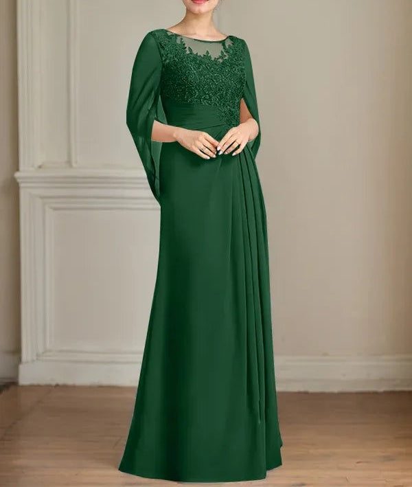 A-Line/Princess Scoop Floor-Length Mother of the Bride Dresses with Pleated & Sequins