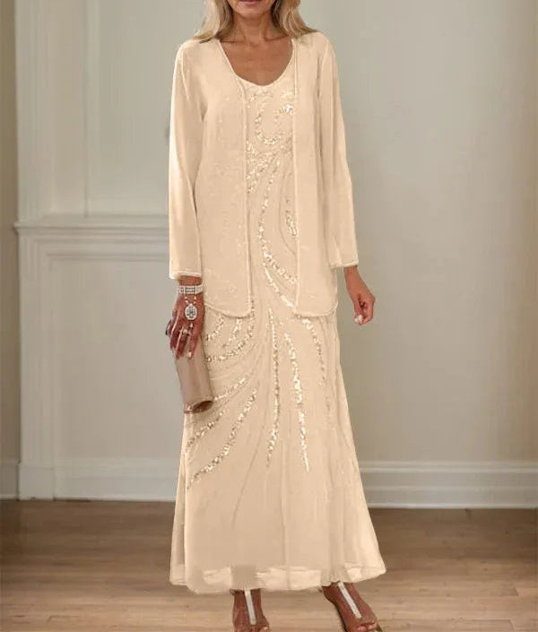 Sheath/Column V-Neck Ankle-Length Mother of the Bride Dresses with Jacket & Sequins